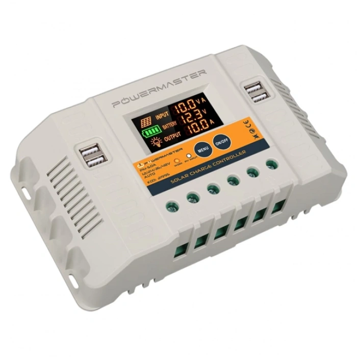 Powermaster PM-50A 12V-24V-36V-48V 50 Amper 4 USBli Dijital Otomatik Solar Şarj Regülatörü