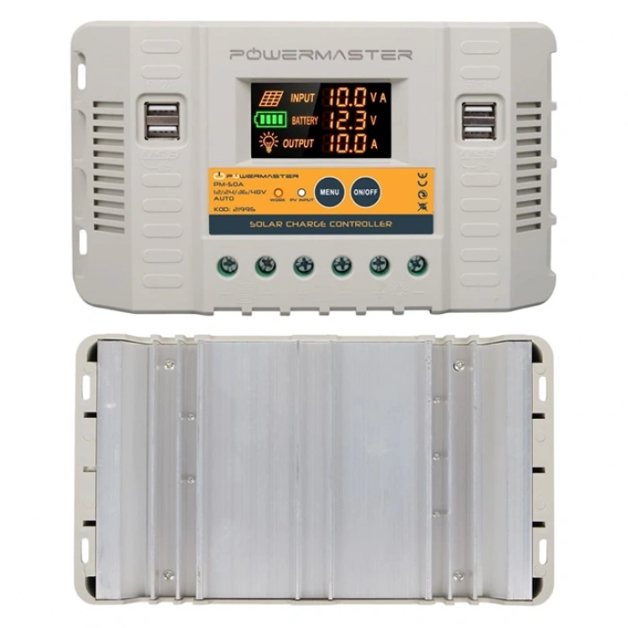 Powermaster PM-50A 12V-24V-36V-48V 50 Amper 4 USBli Dijital Otomatik Solar Şarj Regülatörü