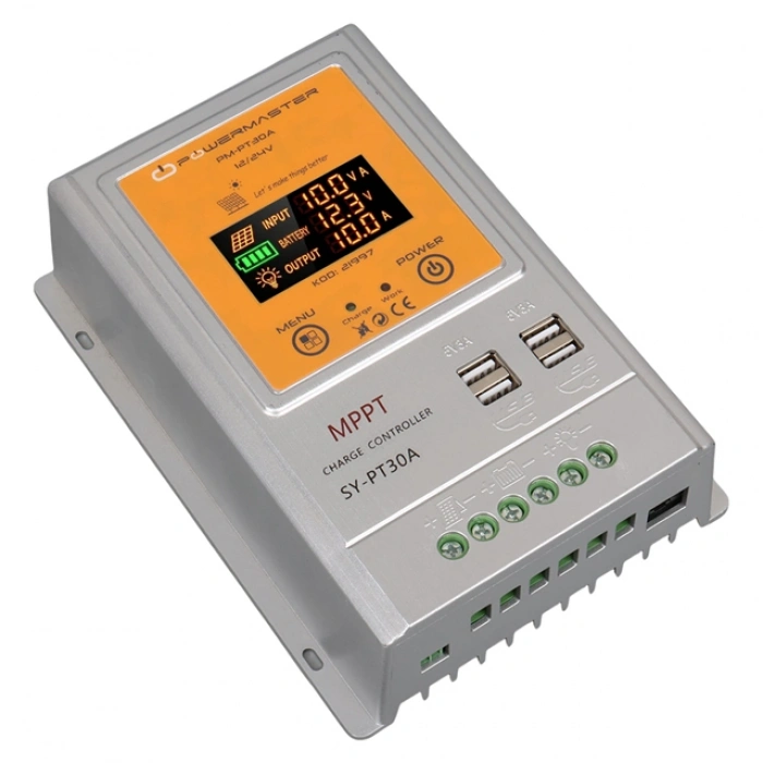 Powermaster PM-PT30A 12V-24V 30 Amper MPPT 4 USBli Dijital Alüminyum Kasa Solar Şarj Regülatörü