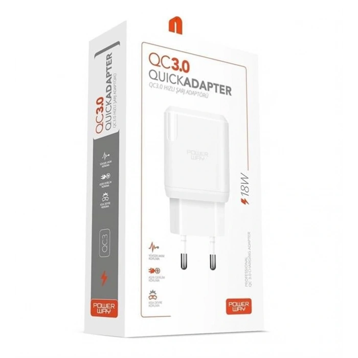 Powerway QC3 3 Amper 18W Tüm Telefonlarla Uyumlu USB Hızlı Şarj Adaptörü