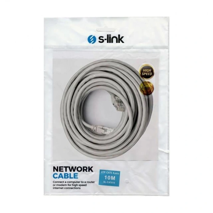 S-Link SL-CAT610 Gri̇ Cat6 10 Metre Kablo