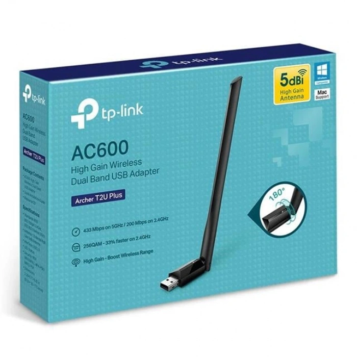 TP-Link Archer T2U Plus AC600 600 Mbps Dualband Antenli USB Wireless Adaptör
