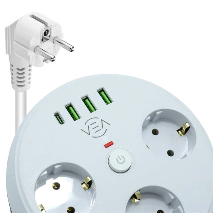 Vea VE-26583 3LÜ 1.5 Metre Kablolu 3 USB / TYPE-C Girişli Akım Korumalı Grup Priz