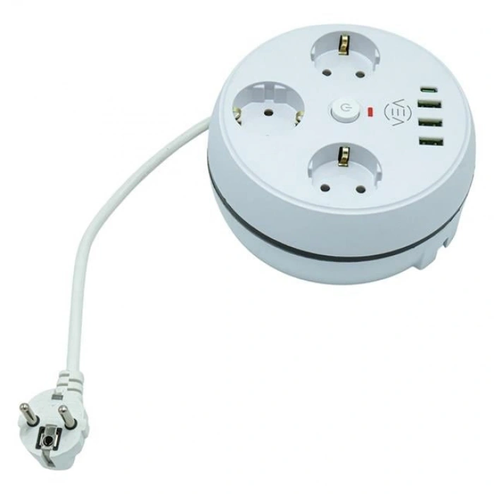 Vea VE-26583 3LÜ 1.5 Metre Kablolu 3 USB / TYPE-C Girişli Akım Korumalı Grup Priz