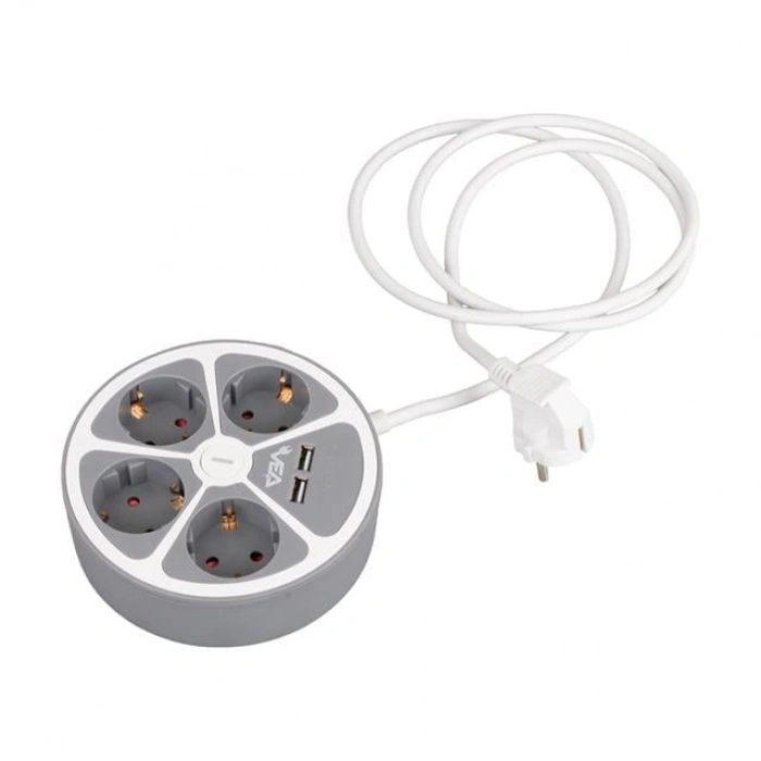 Vea VE-G604YU 4lü 2 USB’li Anahtarlı 1.5 Metre Grup Priz