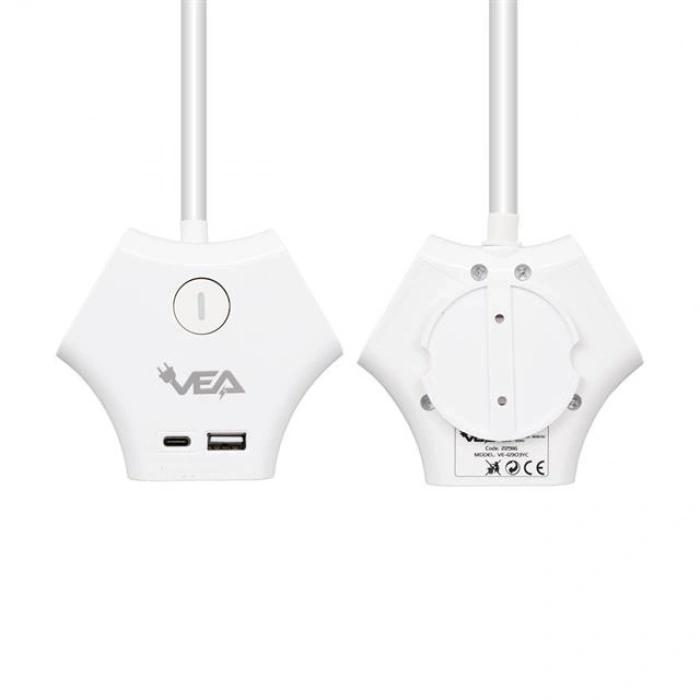 Vea VE-G903YC 3lü USB+ Type-C Girişli Anahtarlı 1.5 Metre Grup Priz