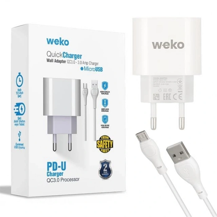 Weko WK-21441 PDU QC 3.0 Amper Telefon Şarj Adaptörü + Micro USB Kablo