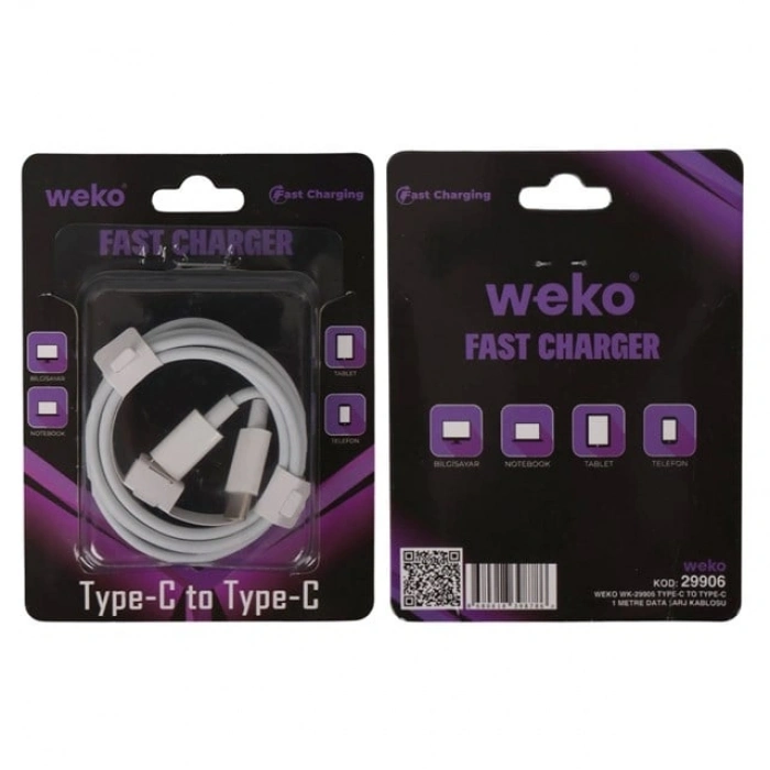Weko WK-29906 Beyaz 1 Metre Type-C to Type-C Şarj - Data Aktarım Kablosu