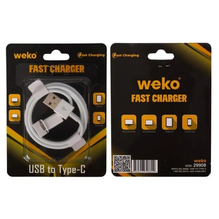 Weko WK-29908 Beyaz 1 Metre Usb To Type-C Şarj - Data Aktarım Kablosu