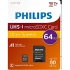 Philips FM64MP45B/00 64GB Class10 UHS-I U1 TF Adaptörlü Micro SDXC Hafıza Kartı