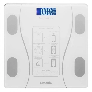 Asonic BS260 Beyaz 260x260 Mm Dijital Bluetooth Baskül (2*AAA Pil Hediyeli)