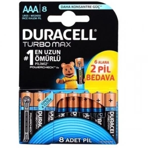 Duracell Turbo Max Alkalin LR03 1.5V AAA İnce 8li Pil 