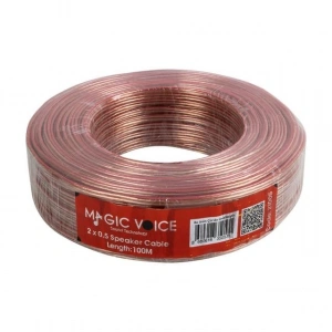 Magicvoice 2x0.50 Şeffaf Kırmızı Çizgili 100 Metre Hoparlör Kablosu