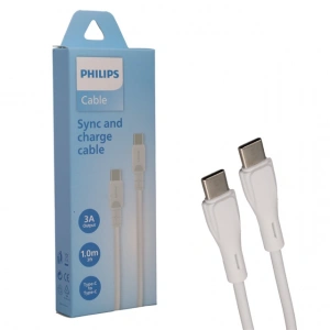 Philips DLC3001CW/70 Type-C to Type-C 3A 1 Metre Beyaz Hızlı Şarj ve Veri Kablosu