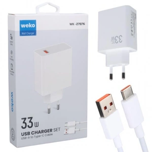Weko WK-27876 M11 Beyaz 33 Watt Turbo Usb Şarj Başlık Adaptörü + Type-C Kablo