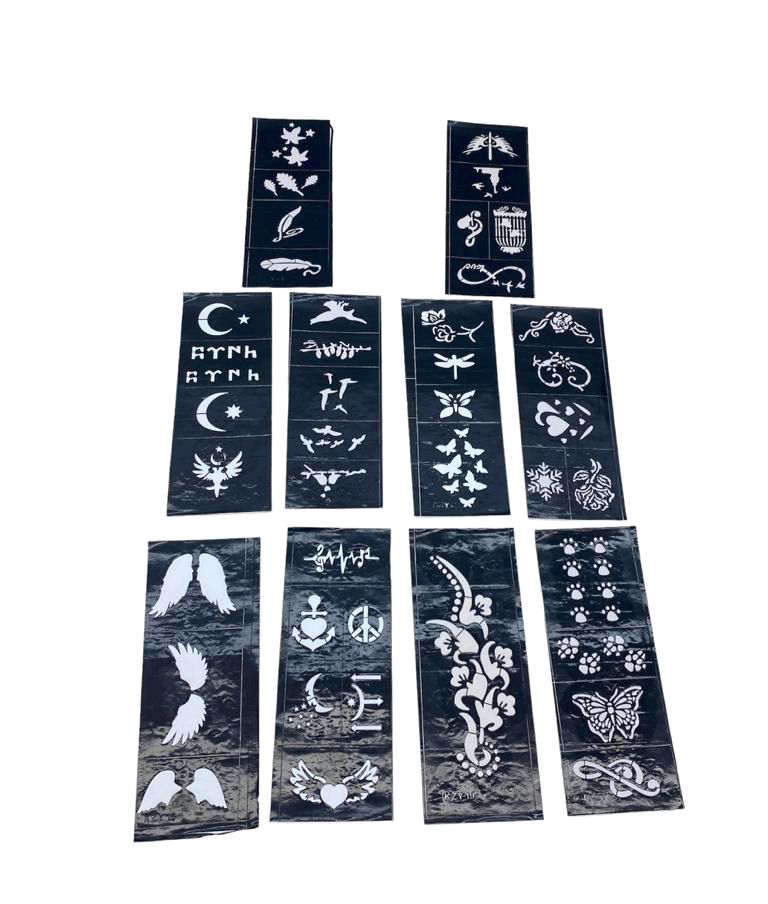Karışık Desenli Tüp Kına Şablonu - 10lu Paket - 8x20 cm