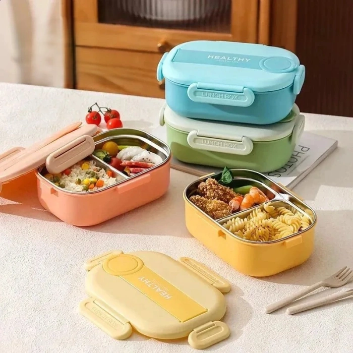 2 Bölmeli Yemek Kabı - 304 Paslanmaz Çelik - 900 ml