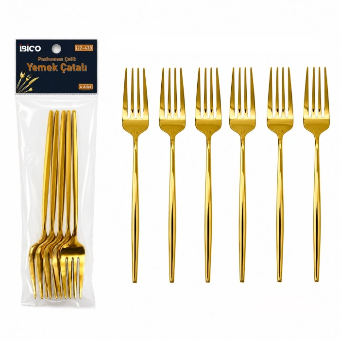 6 Parça Yemek Çatalı Seti - Gold Renk - Paslanmaz Çelik