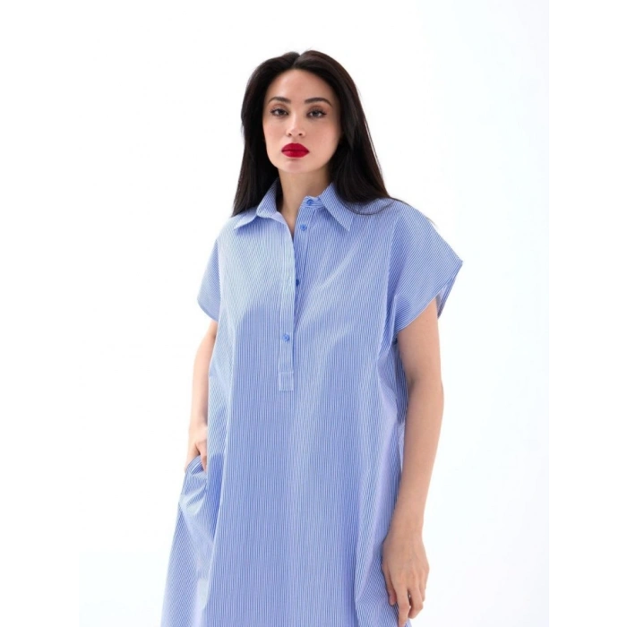 7450 ELBİSE-MAVİ BEYAZ ÇİZGİLİ