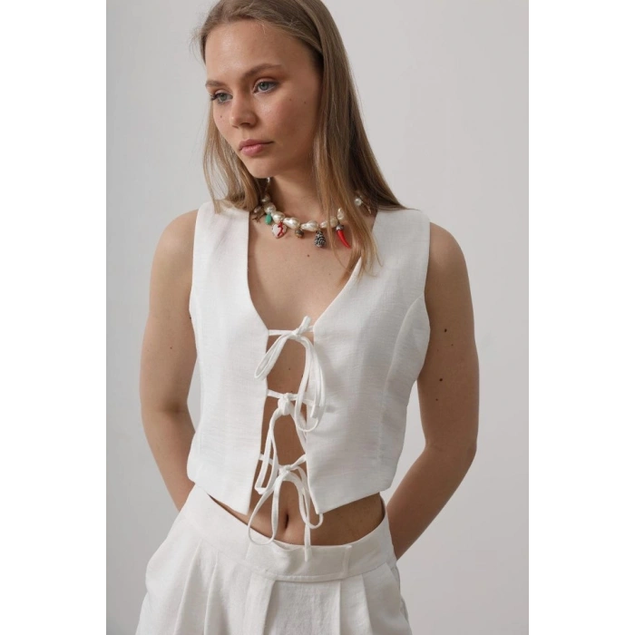 Bağlamalı Yelek - Beyaz
