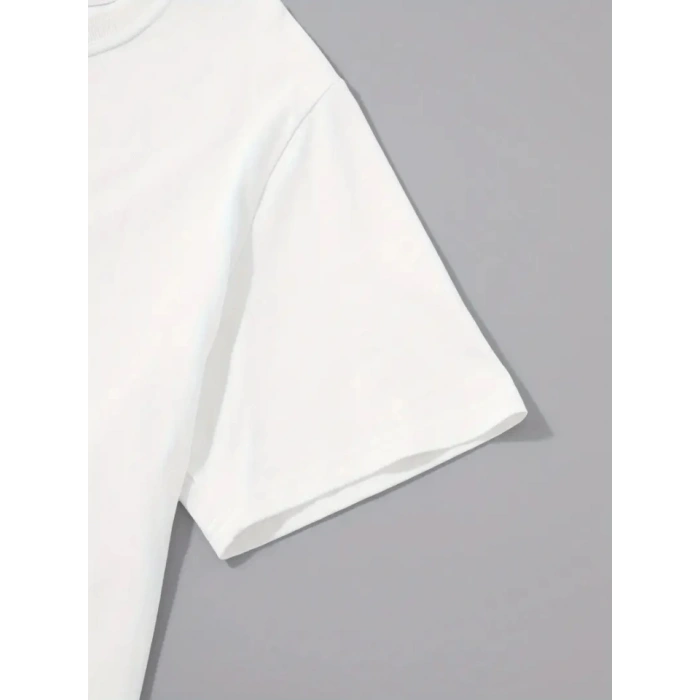 Baskılı Oversize Bisiklet Yaka T-shirt - Beyaz