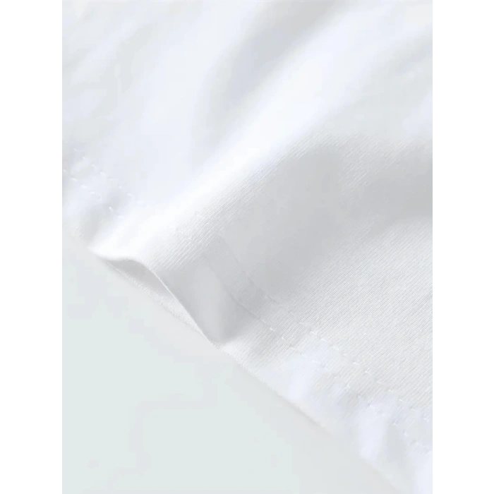 Baskılı Oversize Bisiklet Yaka T-shirt - Beyaz