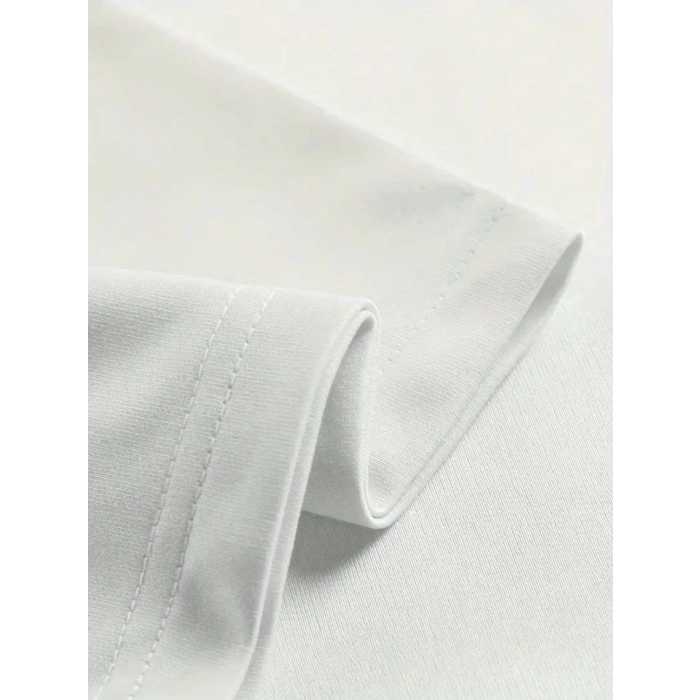 Baskılı Oversize Bisiklet Yaka T-shirt - Beyaz