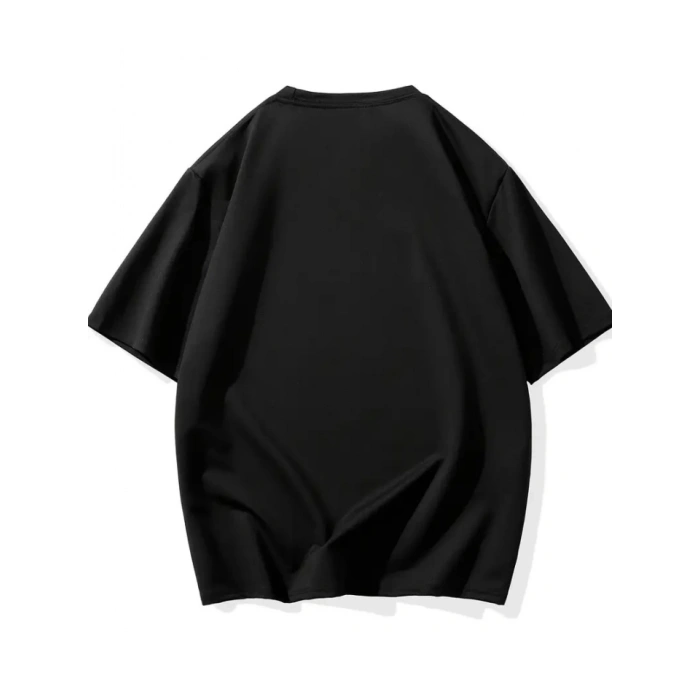 Baskılı Oversize Bisiklet Yaka T-shirt - Siyah