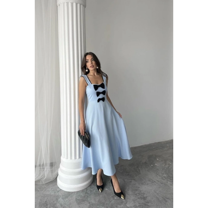 Bebe Mavi Fiyonk Garnili Dantelli Elbise