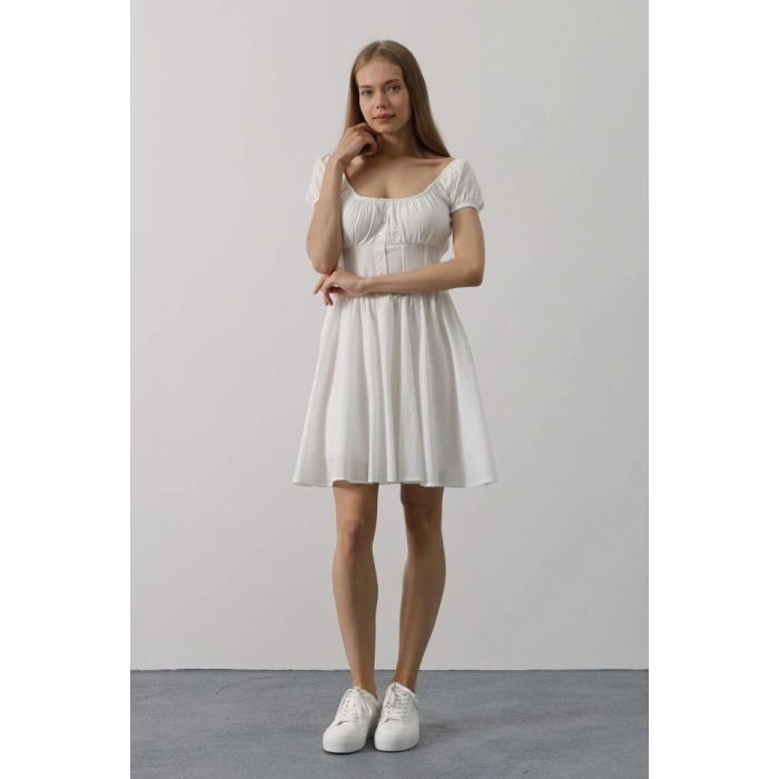 Beli Korseli Mini Elbise - Beyaz
