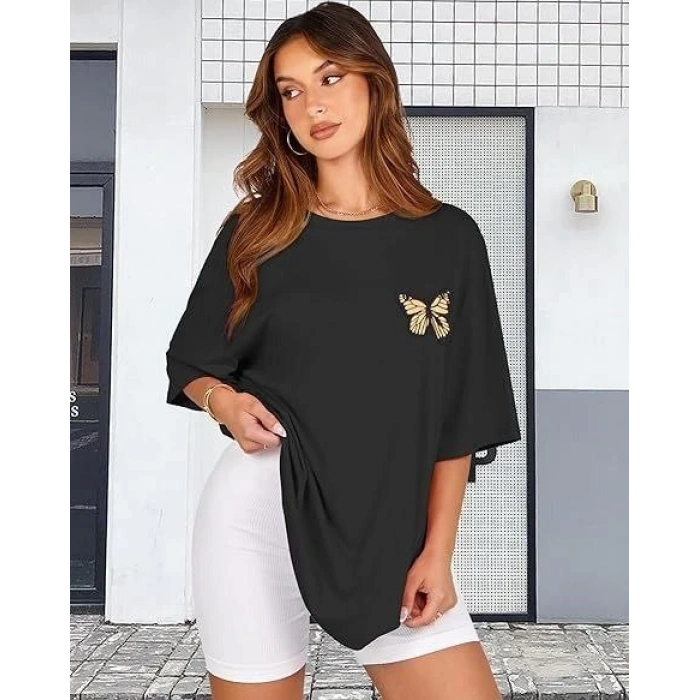 Bisiklet Yaka Baskılı T-shirt - Siyah