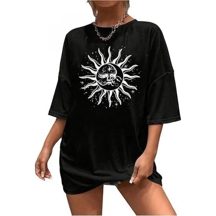 Bisiklet Yaka Baskılı T-shirt - Siyah