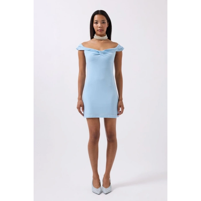 Büzgü Detay Omuz Askılı Mini Elbise