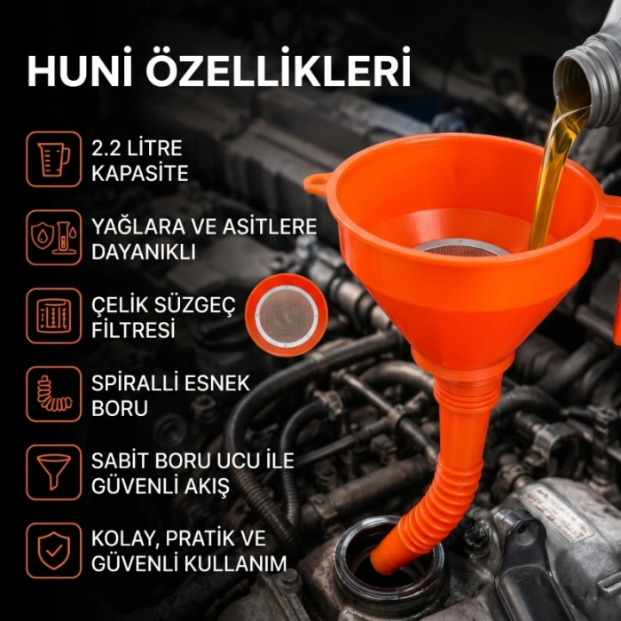 Çelik Süzgeçli Huni - Spiralli ve Sabit Borulu - 2.2 Litre Kapasite