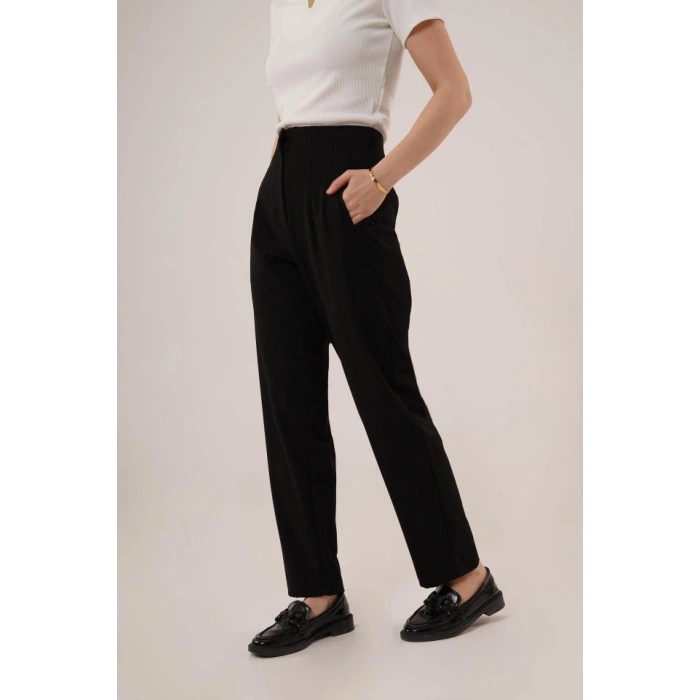 Çift Pens Detaylı Siyah Pantolon