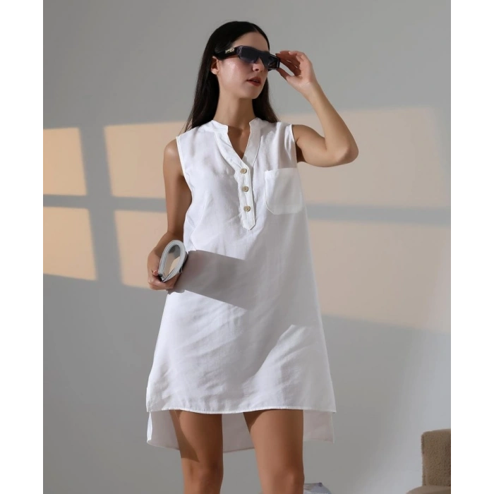 Düğme Detaylı Mini Elbise