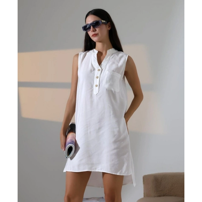 Düğme Detaylı Mini Elbise