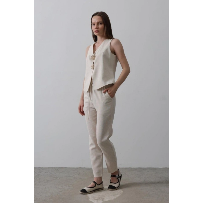 Düğme Detaylı Yelek - Krem