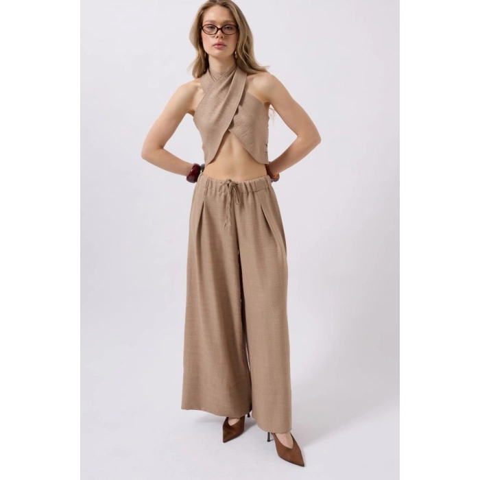 Düşük Bel Oversize Keten Pantolon