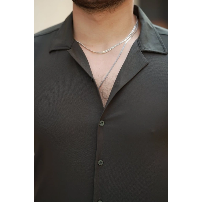 Erkek Apaj Yaka Kısa Kollu Gömlek