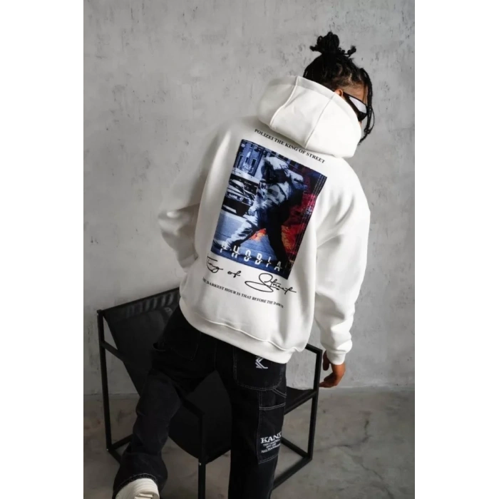 Erkek Astronot Baskılı Kapüşonlu Sweat - Beyaz