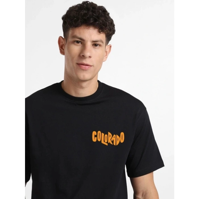 Erkek Baskılı Oversize T-shirt - Siyah