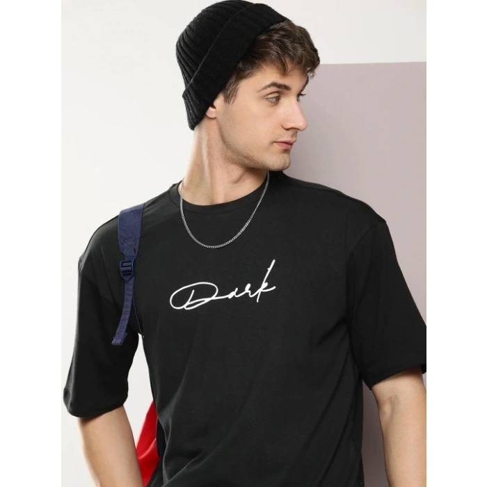 Erkek Baskılı Oversize T-shirt - Siyah