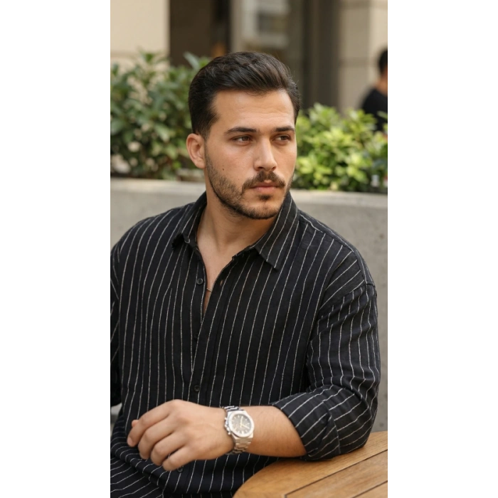 Erkek Çizgili Keten Gömlek