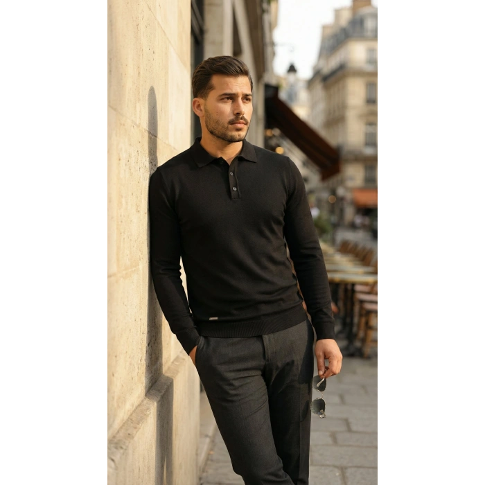 Erkek Düğme Yakalı Triko