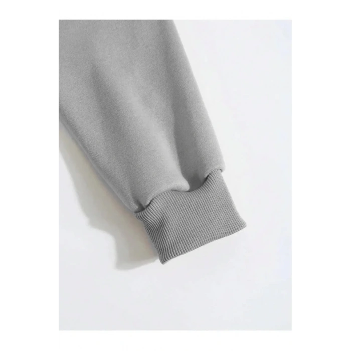 Erkek Düz Kapüşonlu Sweat - Boyalı Gri