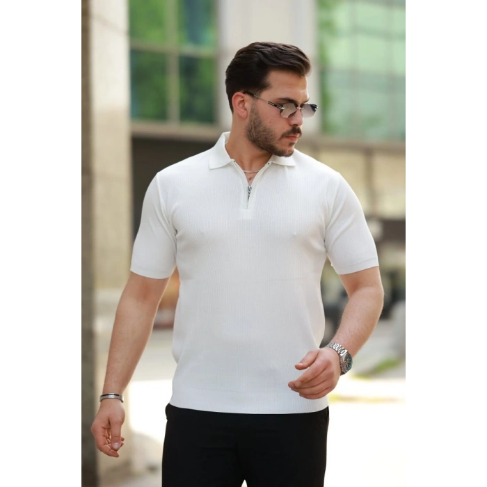 Erkek Fermuarlı Yakalı Kısa Kollu Tshirt