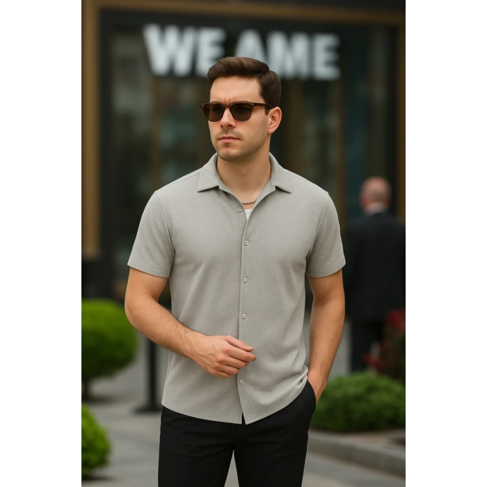 Erkek Kısa Kollu örme Kumaş Pamuklu Gömlek