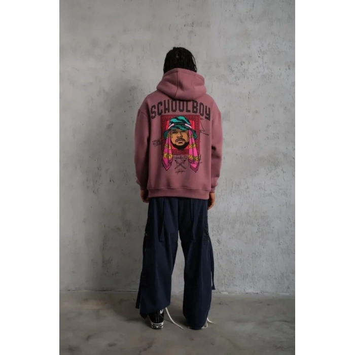 Erkek SCHOOL BOY Baskılı Kapüşonlu Sweat - Gül Kurusu