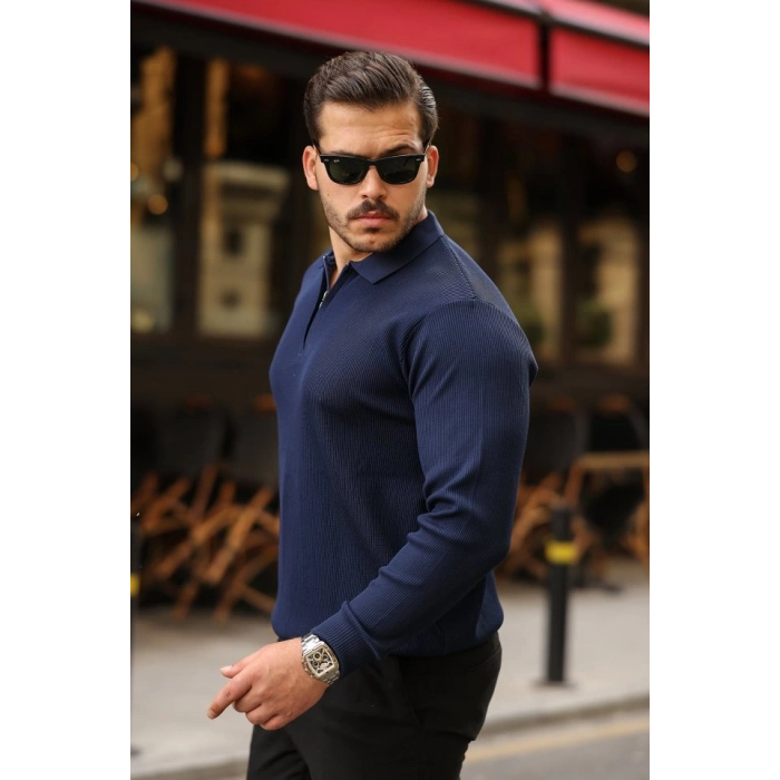 Erkek Selanik örme Yakalı Uzun Kollu Triko